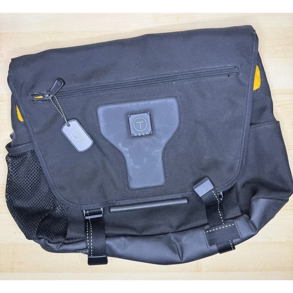 TUMI T TECH 57012D Black Yellow Ballistic Nylon Messenger Bag w/ Strap & Manual